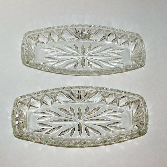 Hazel Atlas Prescut Glass 2 Vintage Celery Tray Pickle Relish Dish 9.5" - Picture 6 of 7